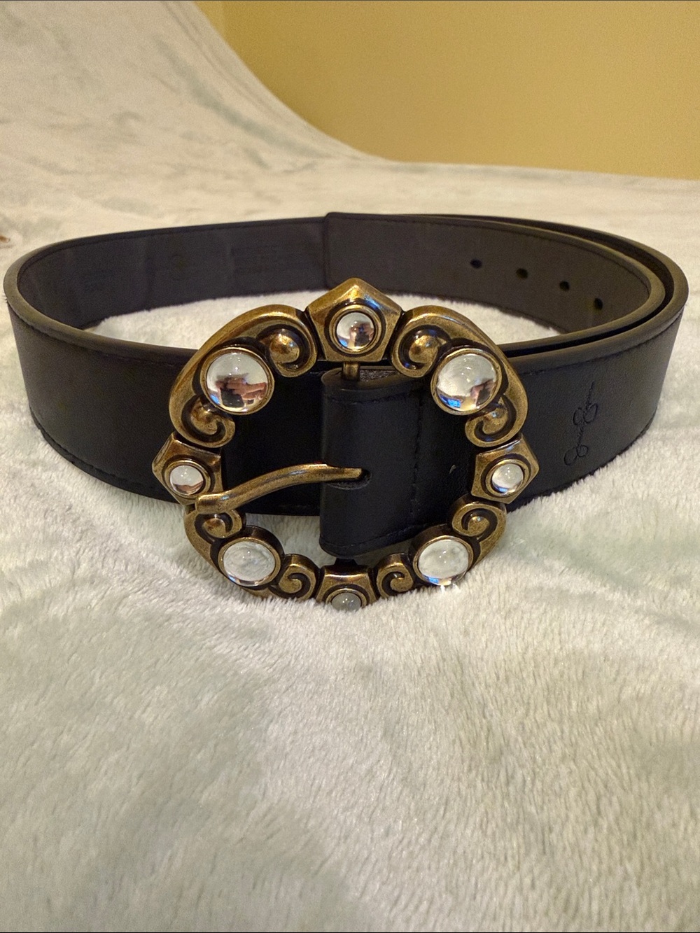 Jessica Simpson Synthetic  Leather Belt with Gold Crystal Buckle Size small